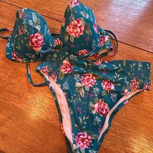 Shade & Shore Teal and Floral Bikini Bottom